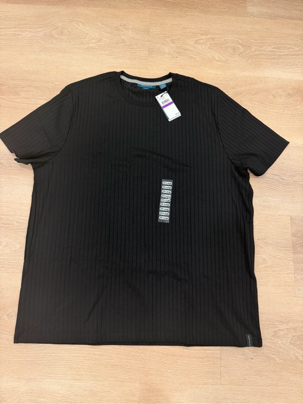 Perry Ellis Navy Ribbed Short Sleeve Crew Tee